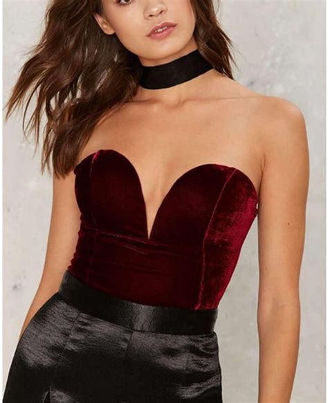 Solid Color Velvet Strapless Backless Bodysuit