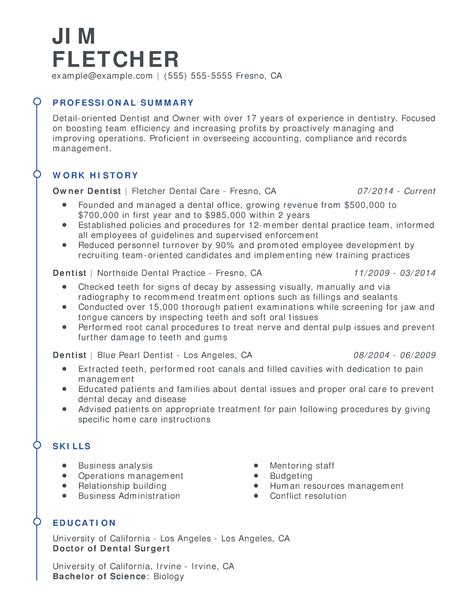 professional dentistry resume examples livecareer