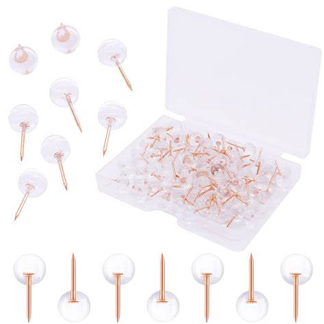 Buy 100pcs Clear Round Push Pins Rose Gold Ball Push Pins With Storage