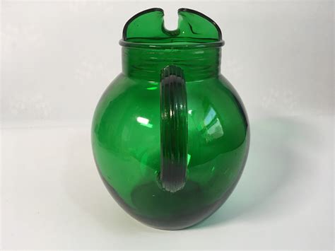 Vintage Green Glass Pitcher Rould Large Emerald Green Pitcher W