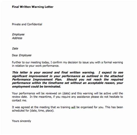 sample written warning letter lovely final written warning letter eq