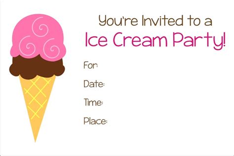 ice cream party  printable invitation personalized party invites
