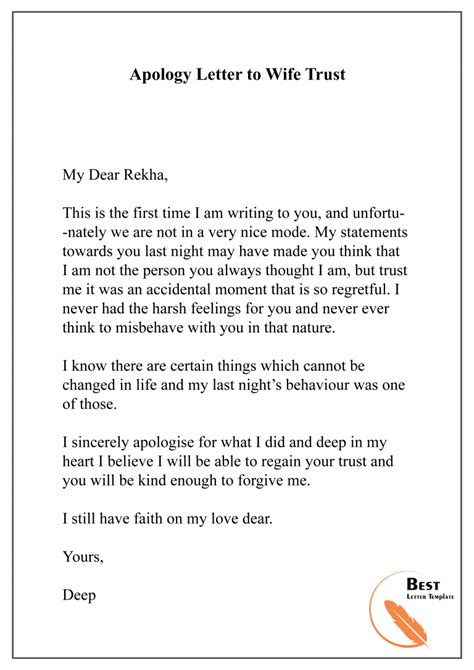 apology letter template  wife sample