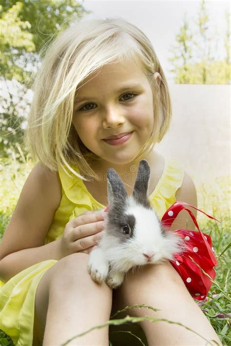 girl   bunny stock photo image  bunny natural