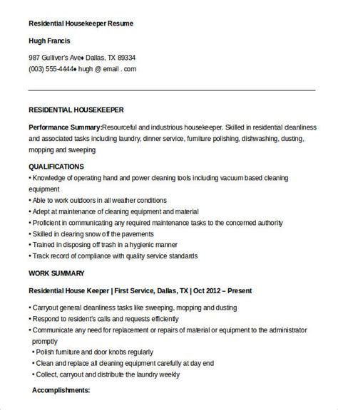 housekeeping resume    word  documents