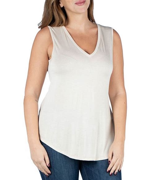 24seven Comfort Apparel Womens Plus Size V Neck Sleeveless Rounded