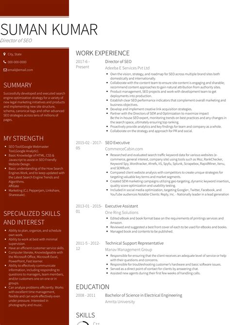 seo executive resume samples  templates visualcv