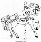 Horse Carousel Coloring Pages Clipart Printable Clip Drawing Gypsy Vanner Pole Horses Carousels Facing Right Spiral Carosel Dressage Animals Easy sketch template