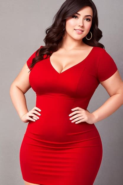 premium ai image beauty curve plus size woman in a red mini dress on