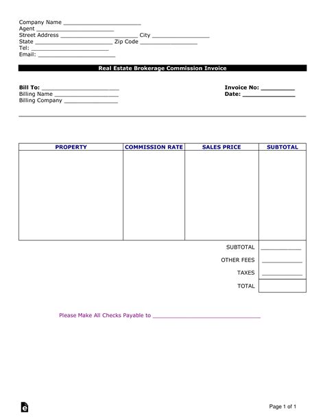 real estate agent commission invoice template word  eforms