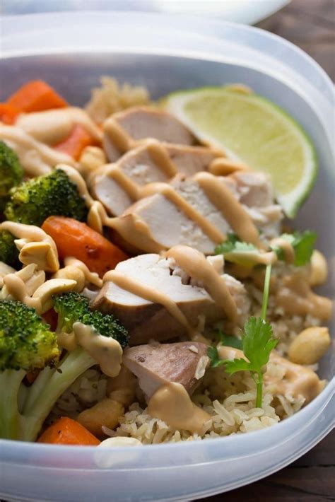 thai chicken lunch bowls meal prep sweet peas saffron recipe