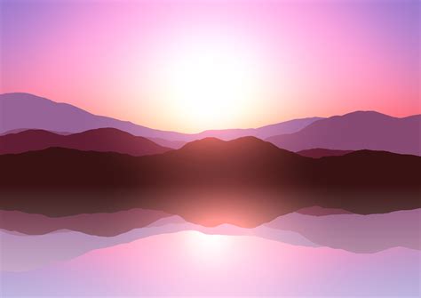 sunset mountain landscape  vector art  vecteezy