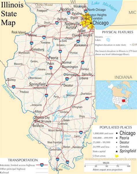 illinois state map  large detailed map  illinois state usa