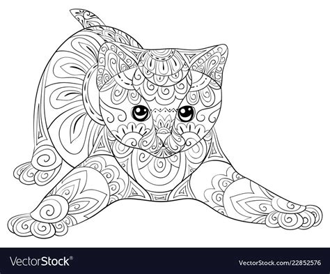 adult coloring bookpage  cute cat image  vector image