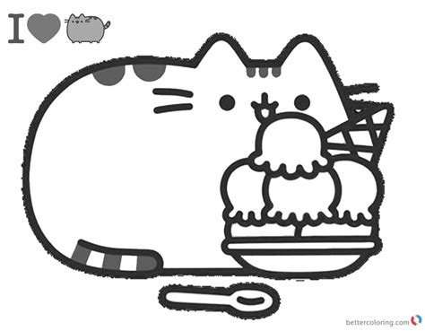 pusheen coloring pages yummy iceream  printable coloring pages