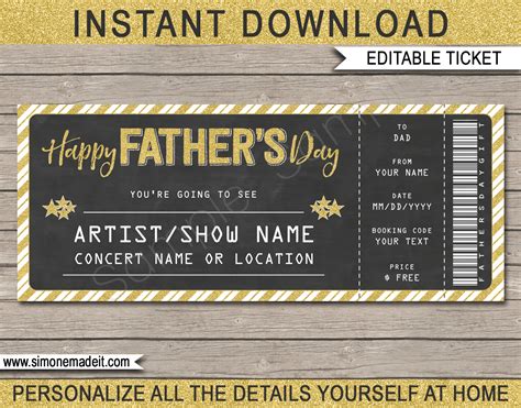 fathers day concert ticket template printable gift voucher  certificate