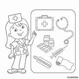 Coloring Doctor Pages Medical Kit Cartoon Aid First Outline Kids Thermometer Medicine Ambulance Sheets Band Barber Shop Dreamstime Getcolorings Vector sketch template