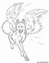 Coloring Wolf Angel Winged Pages Printable sketch template