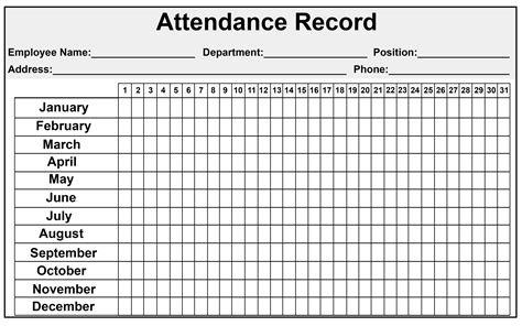 printable attendance sheet blank printable  calendar
