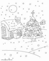 Christmas Coloring Pages Village Tree Printable House Holiday sketch template