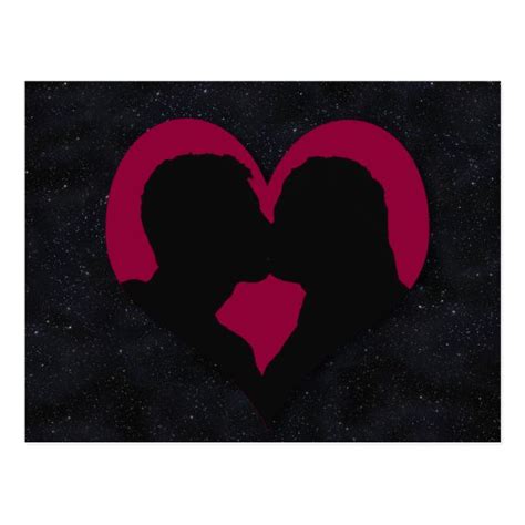Kissing Couple Silhouette On Red Heart Postcard