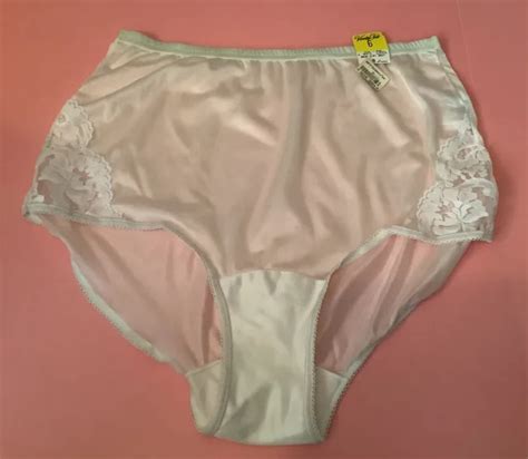 Vintage Vanity Fair Nylon Granny Panties White Semi Sheer Lace Sides