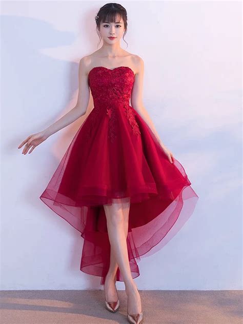 blush homecoming dress soft pink high low prom dress tulle strapless