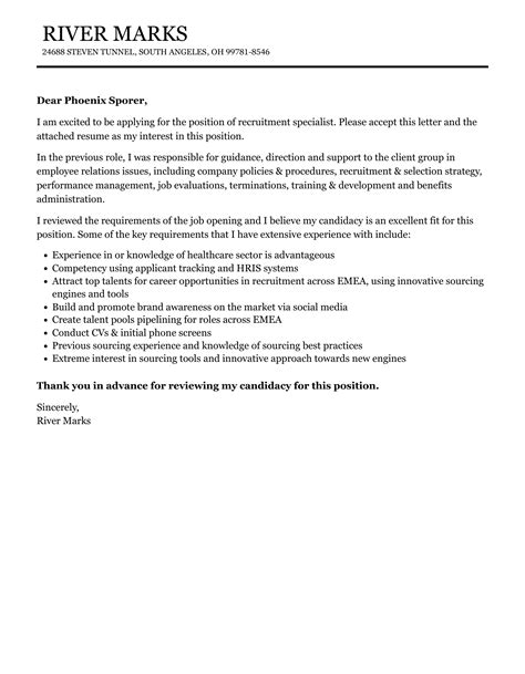 recruitment specialist cover letter velvet jobs