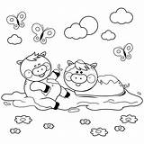 Mud Coloring Pigs Vector Puddle Playing Clipart Dreamstime Illustrations Vectors sketch template