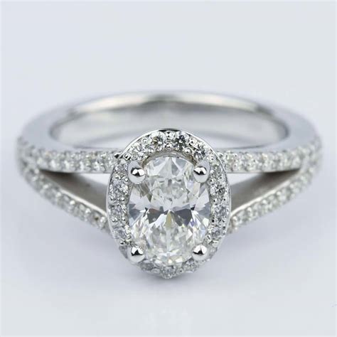 1 Carat Oval Diamond Halo Split Shank Engagement Ring