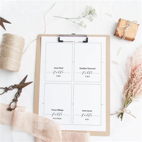table place cards printable  template  flat folded escort