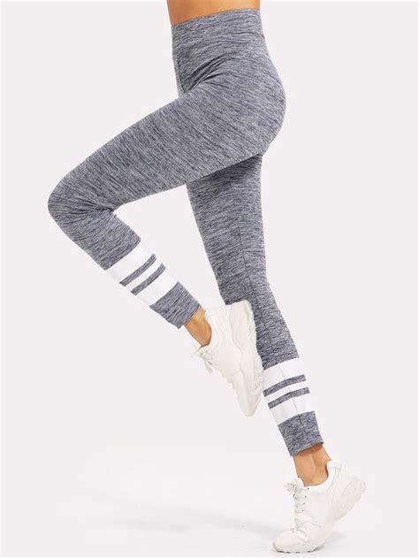 shop striped print marled knit leggings online shein offers striped