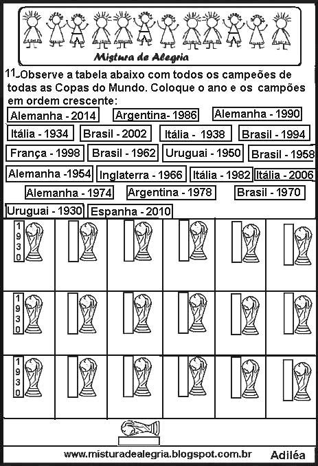 texto sobre as copas do mundo com atividades para imprimir e colorir