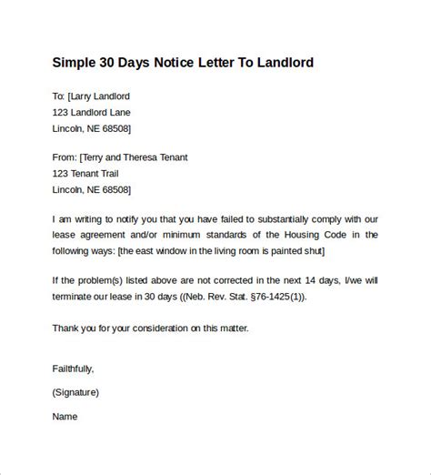 write   days notice  tenant
