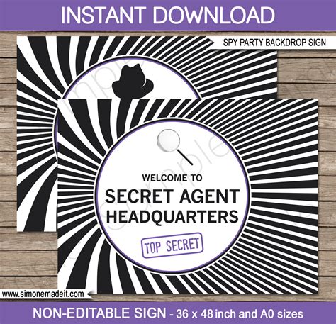 secret agent birthday party printables invitations decorations spy