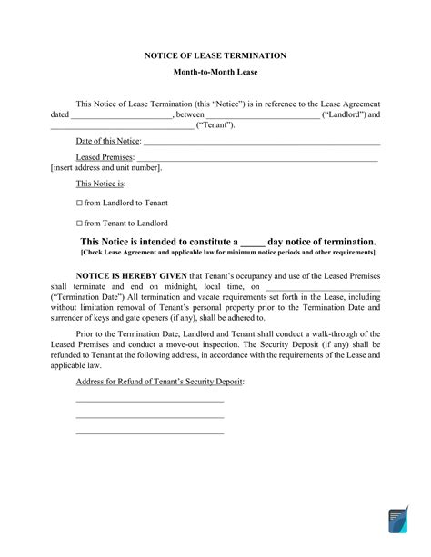 lease termination letter template  day notice form lease