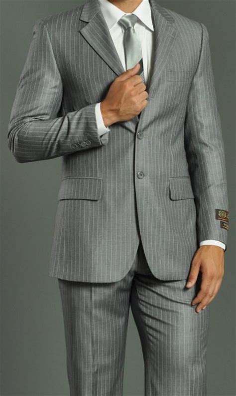 Men S Two Buttons Light Grey Stripe ~ Pinstripe Suit No Plea