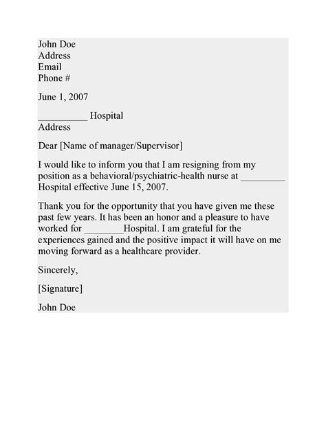 takeaways  info  resignation letter nurse