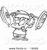 Coloring Lifting Cartoon Boy Little Barbell Outlined Vector Strong Printable Pages Clipart Royalty Stock Vecto Rs Designs sketch template