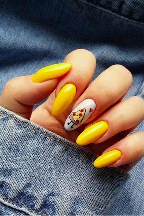 60 yellow nails with gel and matte in oval and coffin