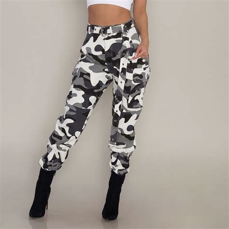 womens camo cargo trousers casual pants military army combat camouflage