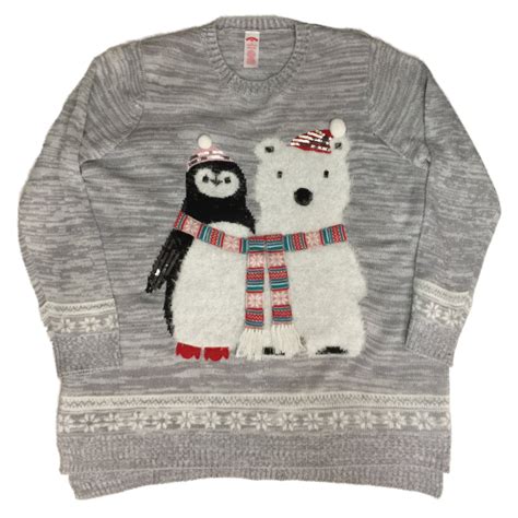 holiday womens bear bird grey knit sweater polarbear penguin holiday pullover  walmart