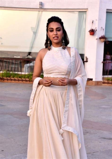 hot actress swara bhaskar seen in white lehenga choli at a media