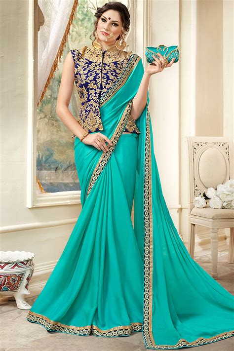 buy function wear designer plain saree  lace border  fancy long