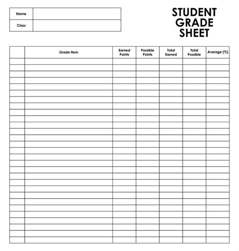 student grade sheet template grade book grade book template teacher