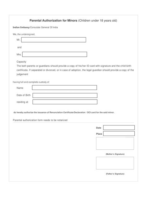 parental authorization  minors sample  form formspal