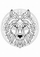 Coloring Mandala Wolf Mandalas Head Adult Pages sketch template