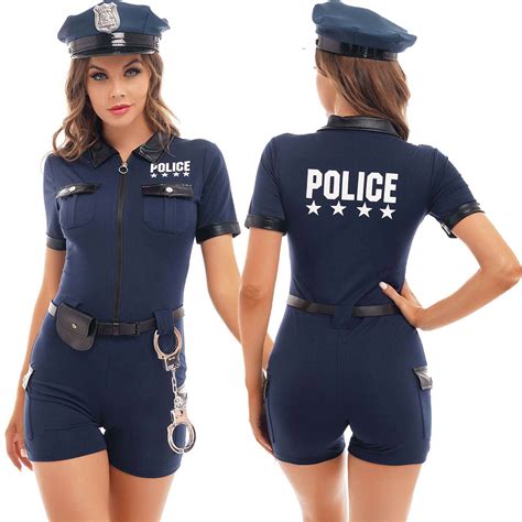 Damen Sexy Polizei Kostüm Polizistin Uniform Outfit Halloween Fasching