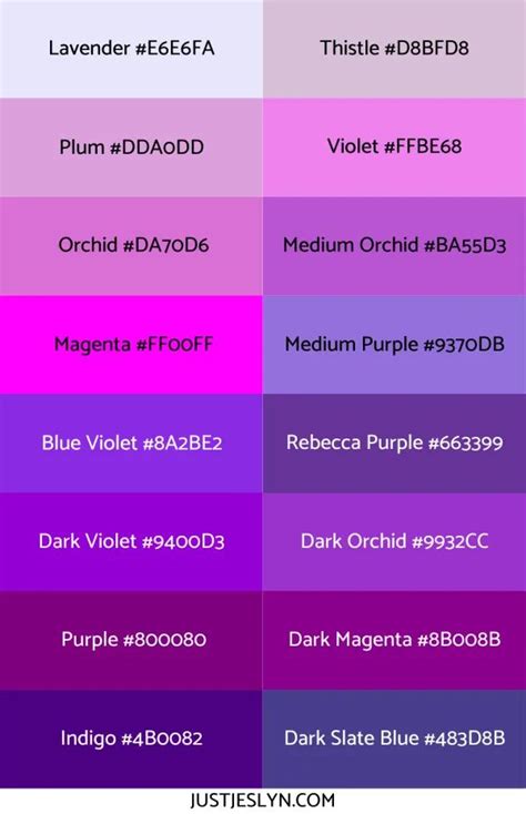 names  colors  inspire   project  hex codes names
