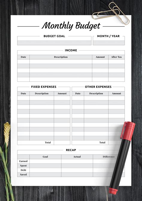 budget sheet printable